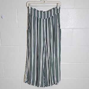 Soft Lightweight Flowy Textured Wide Leg Cropped Pants Pockets Lined